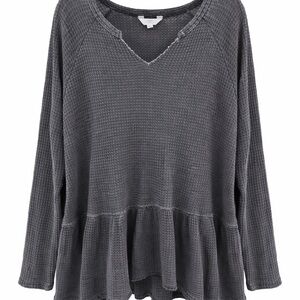 Time and Tru Waffle Knit Peplum Top XL Gray Long Sleeve Casual